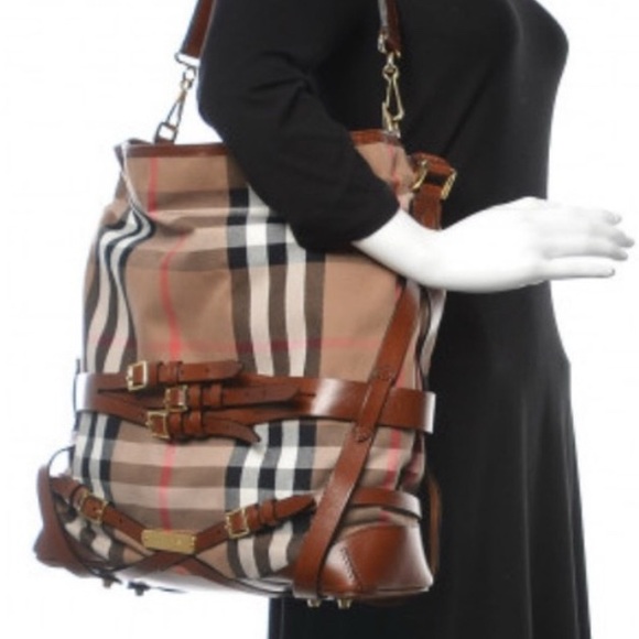 BURBERRY House Check Bridle Medium Gosford Hobo in Dark Tan - Picture 1 of 10